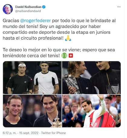 David Nalbandian le dedicó un posteo a Roger Federer (Foto: Twitter @nalbandiandavid)