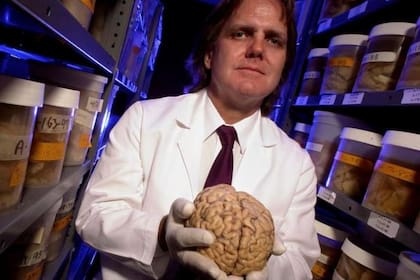 David Snowdon con la colección de cerebros de donantes para su estudio realizado con la colaboración de las Hermanas Escolares de Nuestra Señora