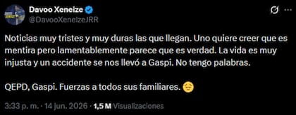 Davoo Xeneize fue uno de los primeros en expresarse sobre la muerte de Gaspi