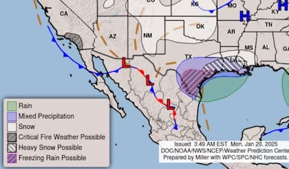 De acuerdo al Servicio Meteorológico Nacional de Estados Unidos en el sur de Texas se esperan nevadas y podría caer lluvia helada