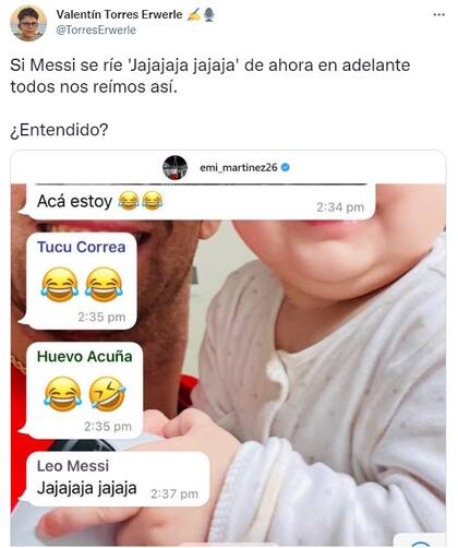 "De ahora en adelante todos nos reímos así. ¿Entendido?", sostuvo Valentín Torres Erwerle (Foto: Twitter @TorresErwerle)