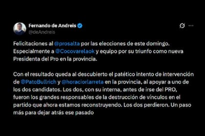 De Andreis celebró el triunfo de Varela y aprovechó para cuestionar a Larreta y Burllcih