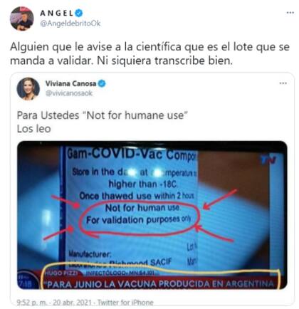 De Brito citó a Canosa y la desmintió en público. Fuente: Twitter