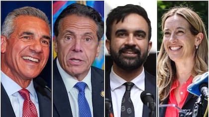 De izq. a dcha., los candidatos Jack Ciattarelli (NJ), Andrew Cuomo (NY), Zohran Mamdani (NY) y Mikie Sherrill (NJ)