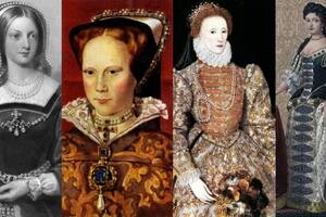De izq. a der. y con años de reinado: Juana I, 10 al 19 de julio de 1553; María I, 1553-1558; Isabel I, 1558-1603; María II, 1689-1694.