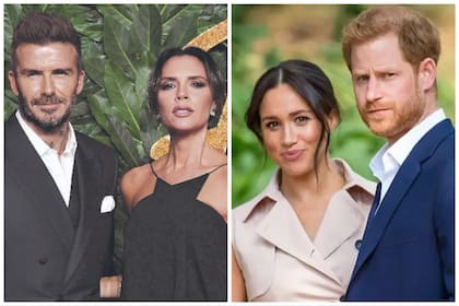 De izquierda a derecha: David y Victoria Beckham, Meghan Markle y el príncipe Harry