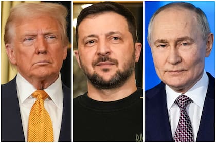 De izquierda a derecha: Donald Trump, Volodimir Zelensky y Vladimir Putin