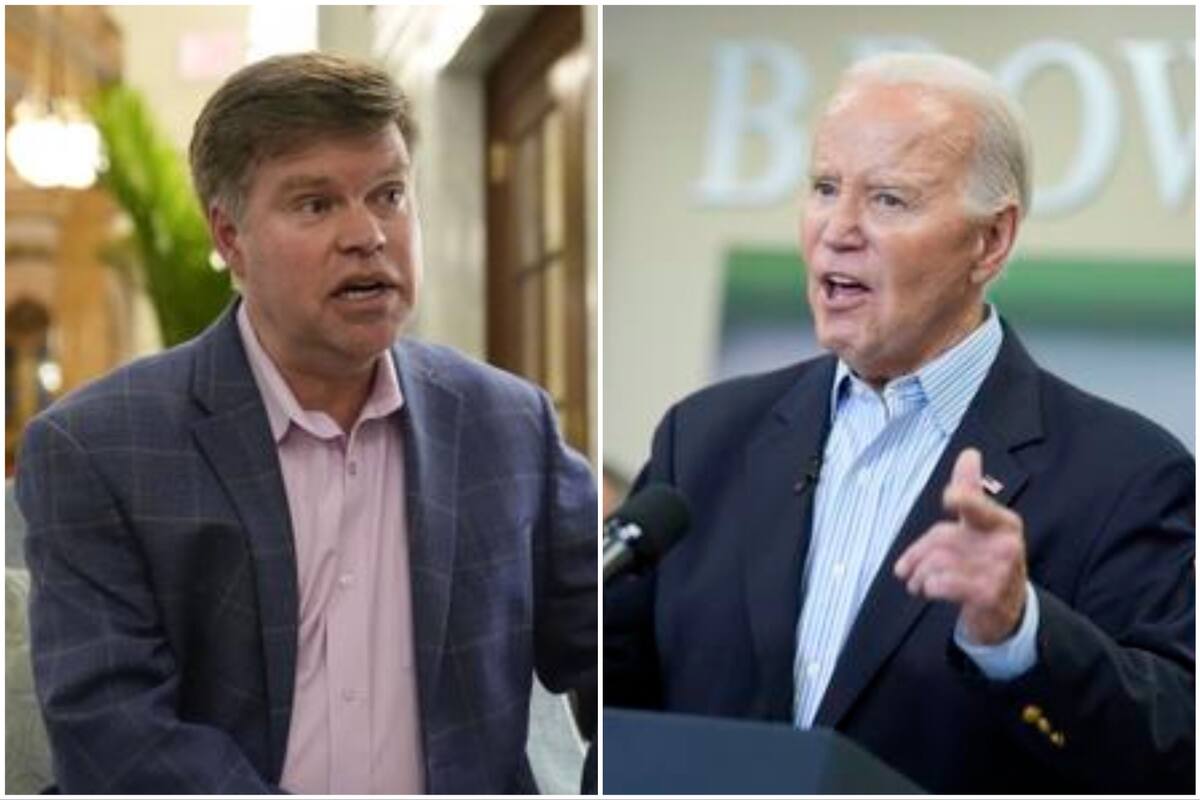 De izquierda a derecha, Jason Palmer, ganador de las primarias del Partido Demócrata en Samoa Americana, y el presidente de EE.UU., Joe Biden