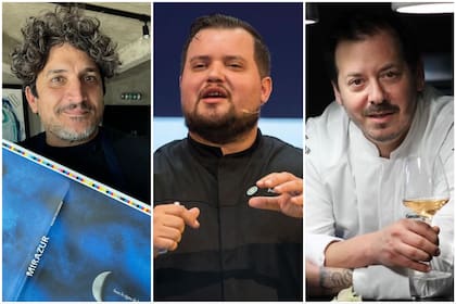 De izquierda a derecha, los cocineros Mauro Colagreco, Agustín Balbi y Gonzalo Aramburu