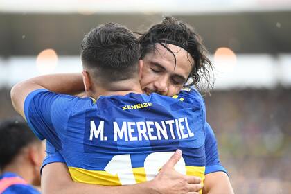 De Uruguay y para la alegría de Boca: Miguel Merentiel y Edinson Cavani, autores de los goles en la victoria ante River por 3-2