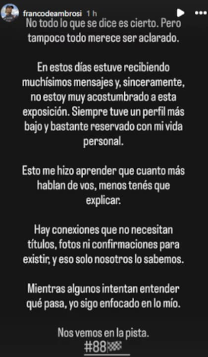 Deambrosi rompió el silencio tras los rumores de romance con la China Suárez (Foto: Instagram/@francodeambrosi)