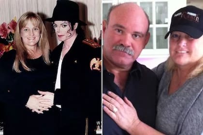 Debbie Rowe junto a MIchael Jackson en 1996 y junto a su actual pareja, el productor musical Marc Schaffel