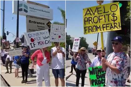 Decenas de personas se conglomeraron en el aeropuerto de Burbank para manifestarse contra la aerolínea que colabora con ICE en la deportación de inmigrantes indocumentados