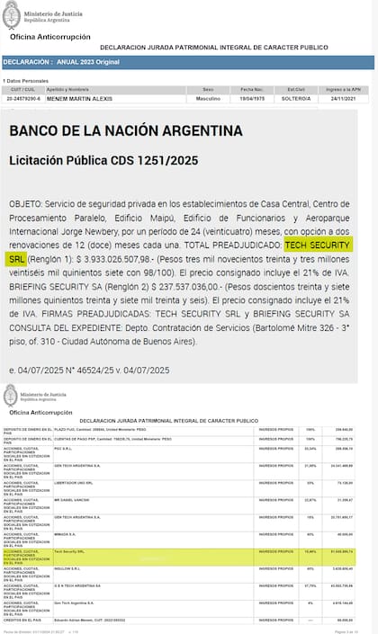 Declaración jurada de Martín Menem