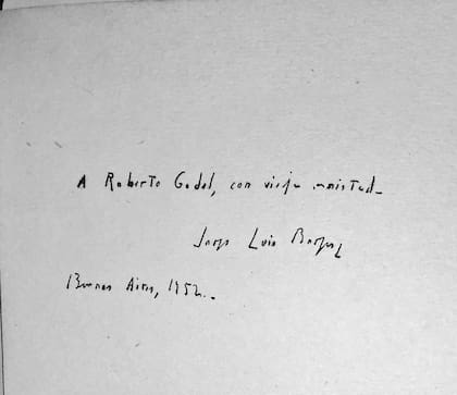 Dedicatoria de Borges a su amigo, el poeta Roberto Godel
