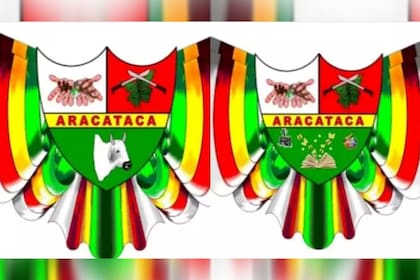 Del lado izquierdo, el escudo original de Aracataca; del lado derecho, la imagen propuesta