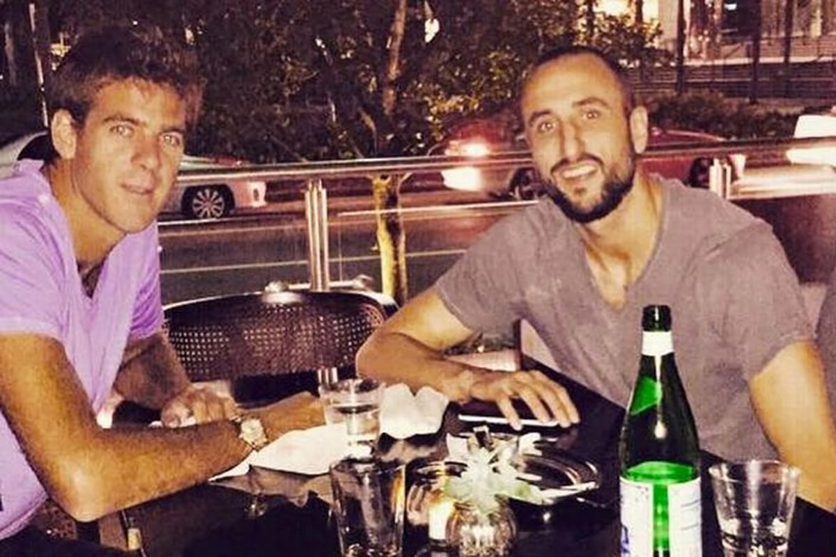 Del Potro y Ginóbili durante una de las comidas que compartieron en Miami