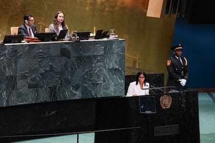 Delcy Rodríguez durante su discurso en la ONU, donde subrayó que habrá elecciones