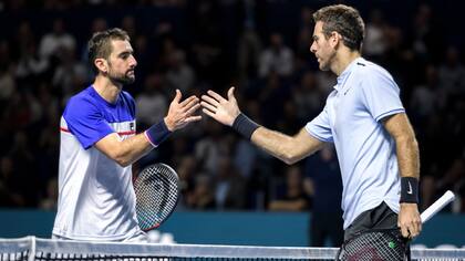 Delpo saluda a Cilic tras su victoria en Basilea