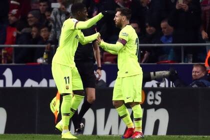 Dembelé y Messi: el festejo del empate sobre el final