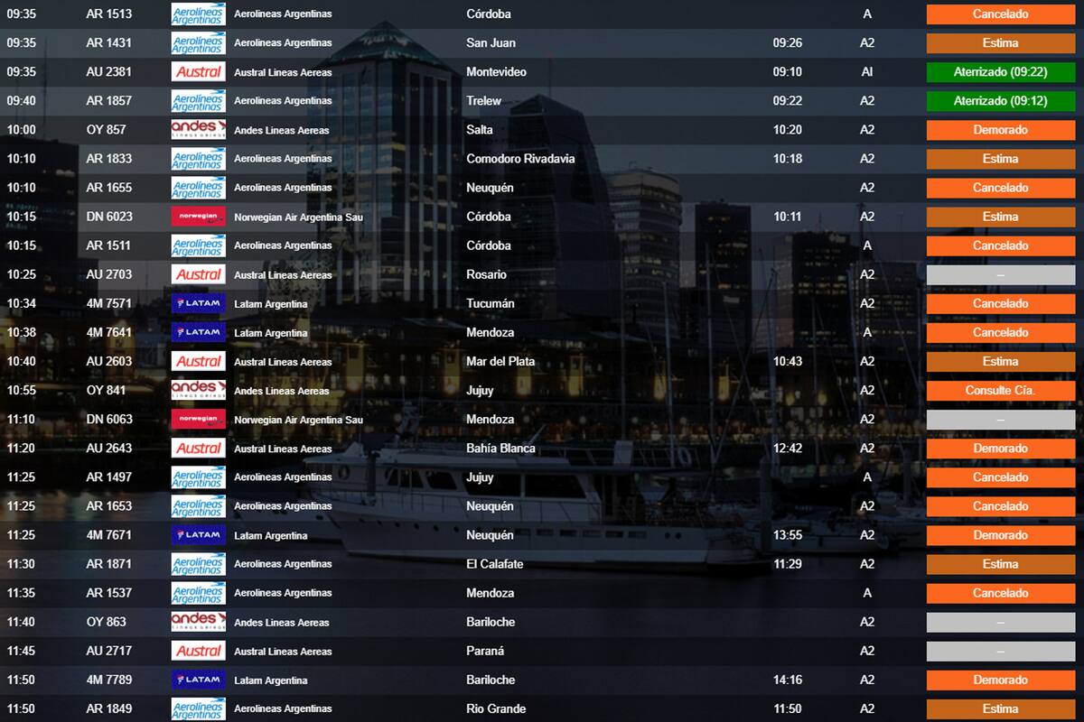 Demoras; vuelos; Aeroparque Jorge Newbery; Aeropuerto Internacional Ministro Pistarini (Ezeiza); APLA; medidas de fuerza; asambleas, cancelaciones