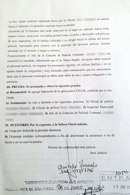 El texto de la denuncia