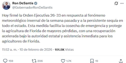 DeSantis anunció el estado de emergencia en el estado tras la sequía en la mayoría de los condados