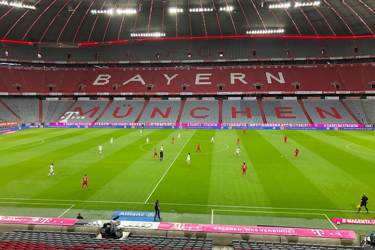 Descripción general del estadio vacío durante el partido de fútbol de la Primera división alemana de la Bundesliga entre el FC Bayern Munich y el Eintracht Frankfurt el 23 de mayo de 2020 en Munich, sur de Alemania