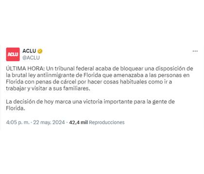 Desde ACLU anunciaron el fallo judicial; "marca una victoria importante", dijeron