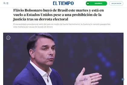 Desde Colombia, El Tiempo sostuvo: “Flavio Bolsonaro huyó de Brasil este martes y está en vuelo a Estados Unidos pese a una prohibición de la Justicia tras su derrota electoral”