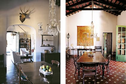 Desde el comedor se accede a uno de los dormitorios, que da a la galería. Sobre la pared cuelga un tapiz de seda español con el escudo de Castilla y León.