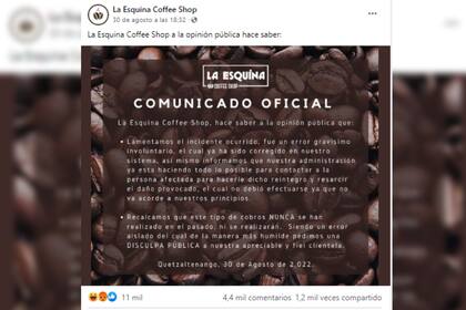 Desde la cafetería en cuestión, hicieron su descargo (Captura Facebook)