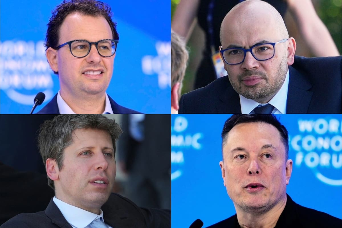 Desde la izquierda: Dario Amodei, de Anthropic; Demis Hassabis, de Google; Sam Altman, de OpenAI, y Elon Musk, de SpaceX