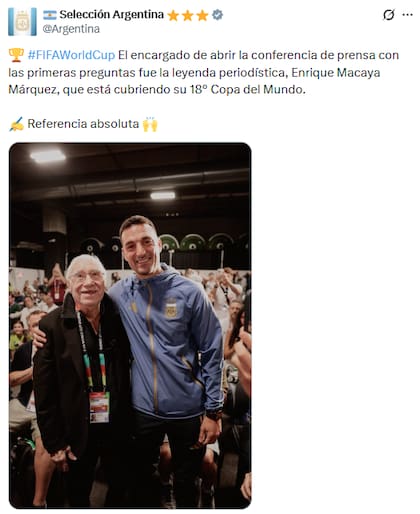 Desde las redes sociales de la selección argentina, se realizó una publicación en homenaje a la trayectoria de Macaya Márquez