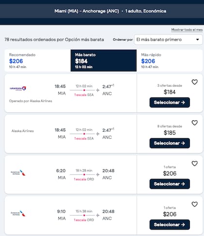 Desde Miami a Alaska se pueden comprar tickets a partir de US$184