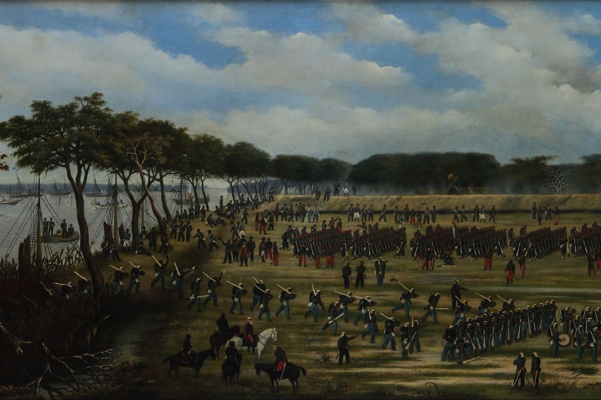 Desembarco del Ejército Argentino frente a las trincheras de Curuzú, el 12 de septiembre de 1866, de Cándido López. 1891.