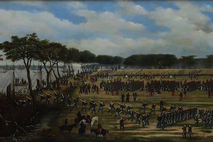 Desembarco del Ejército Argentino frente a las trincheras de Curuzú, el 12 de septiembre de 1866, de Cándido López. 1891.