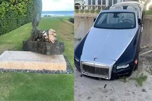 Después de atravesar el jardín de una casa, la conductora chocó con la costosa obra de arte y terminó en la playa