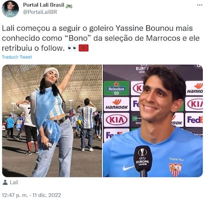 Destacan que Lali Espósito y el arquero del seleccionado marroquí se siguen mutuamente