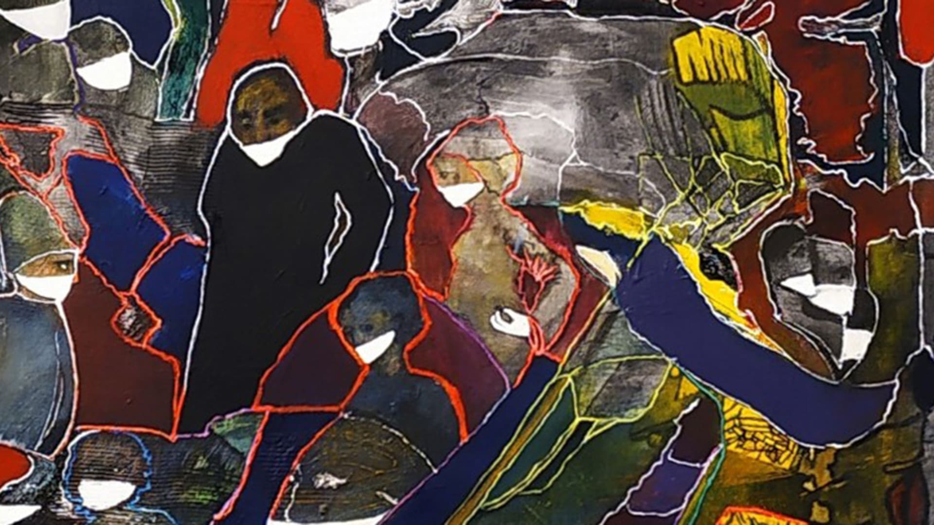 Detalle de A cara tapada, una de las obras realizadas por Luis Felipe Noé durante la cuarentena