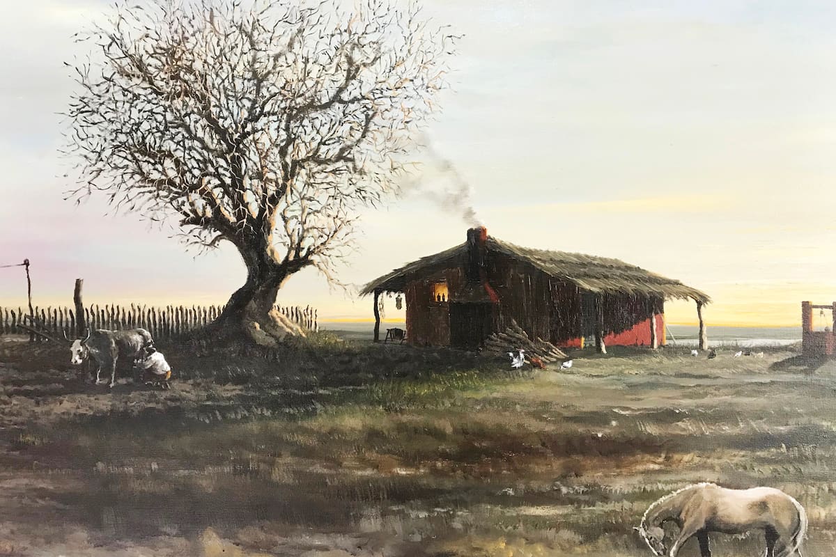 Detalle de cuadro “Rancho de la laguna” (óleo), de Augusto Gómez Romero