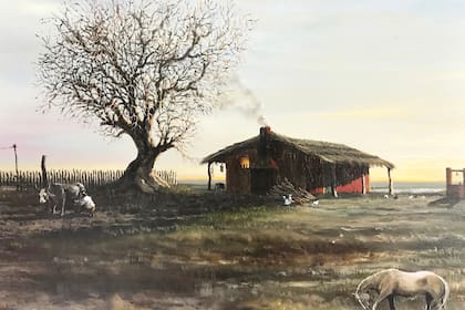 Detalle de cuadro “Rancho de la laguna” (óleo), de Augusto Gómez Romero