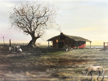 Detalle de cuadro “Rancho de la laguna” (óleo), de Augusto Gómez Romero
