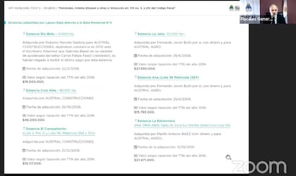 Detalle de la compra de estancias de parte de Baez y sus hijos