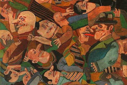 Detalle de la obra Caja con señores, de Antonio Seguí, que se vendió por 200.000 dólares y marcó un récord de precio para un artista argentino vivo subastado en el país