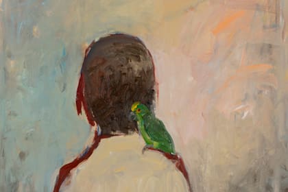 Detalle de un óleo de Mercedes Larreta exhibido en "El alma mínima de un junco acaricia la fuerza del agua"