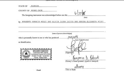 Detalle de una de las hipotecas que sacaron los Milei para adquirir una de las propiedades en el estado de Florida