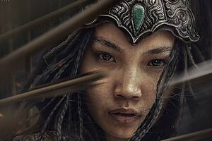 Detalle del afiche de la película "Khutulun, la princesa guerrera" (2021), coproducida por Shuuder Productions y Voo Broadcasting