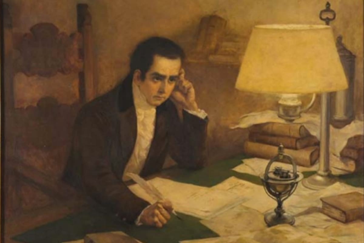 Detalle del retrato de Mariano Moreno que pintó Pedro Subercaseaux, de la colección del Museo Histórico Nacional