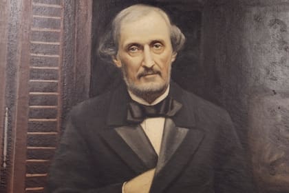 Detalle del retrato de Mitre pintado al óleo por el fotógrafo Arturo Mathile en 1906
